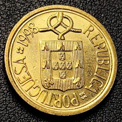 泉币菌-第229场-拍品多 请提前出价 铜光美品 葡萄牙 1998年 10埃斯库多黄铜硬币 22.5mm 绝版