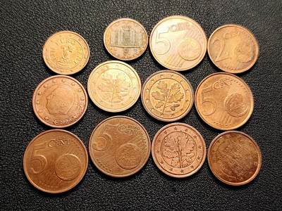 泉币菌-第229场-拍品多 请提前出价 12枚一组 欧分币 混合面值、国家、年份