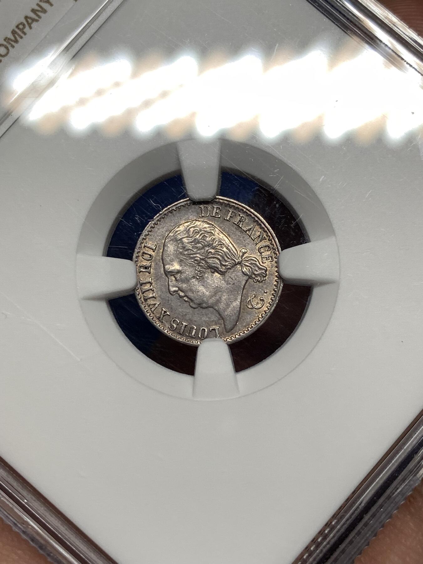 《竞宝斋》第481场 周日，周一 2场连拍 （全场包邮）20级店铺 欢迎送拍 NGC AUD 法国1824年路易十八1/4法郎银币，法郎辅币稀少。