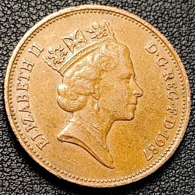 泉币菌-第229场-拍品多 请提前出价 英国1987年 2便士 威尔士亲王徽章 女王 高冠 钢镀铜币 25.9mm