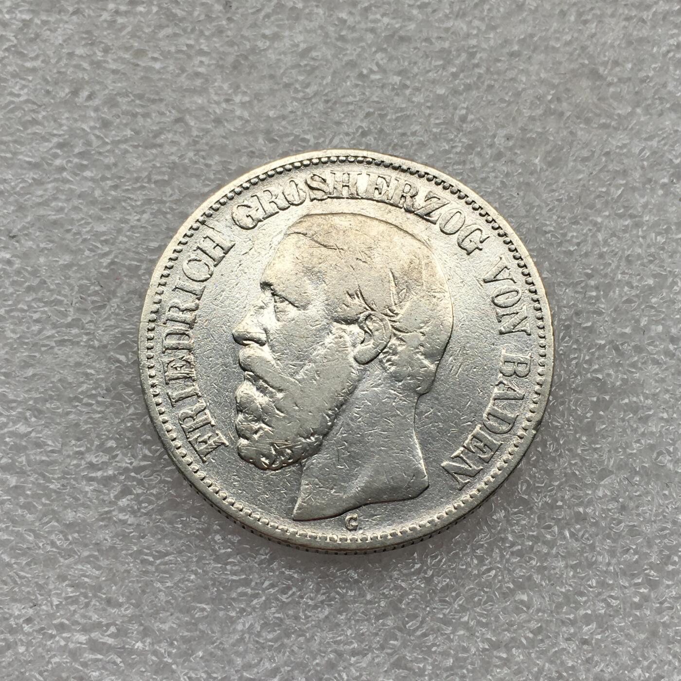 世界钱币专场拍卖 每周二开拍 少见1876年德国巴登大公弗里德里希短翅2马克银币