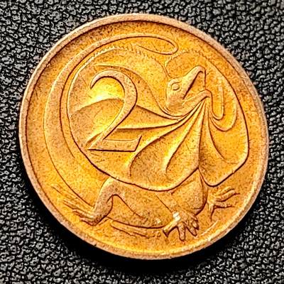 泉币菌-第228场-三月三 上巳节专场 拍品多 请提前出价 1984年 英属 澳大利亚2分铜币 伞蜥蜴 斗篷蜥 伊丽莎白二世 21.5mm