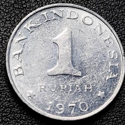 泉币菌-第229场-拍品多 请提前出价 印度尼西亚 1970年1卢比 白喉扇尾鹟 铝币 硬币 21.8mm 