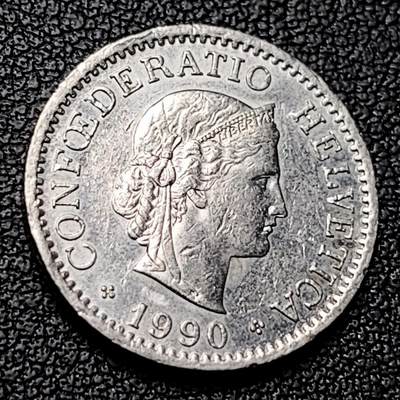 泉币菌-第228场-三月三 上巳节专场 拍品多 请提前出价 高币值 百年延续 女神 瑞士1990年 10分銅镍硬币