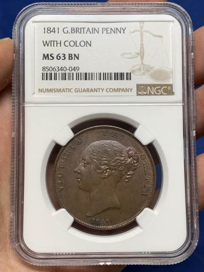 《竞宝斋》第481场 周日，周一 2场连拍 （全场包邮）20级店铺 欢迎送拍 - NGC MS63BN 英国1841年小维年轻早期版1便士铜币