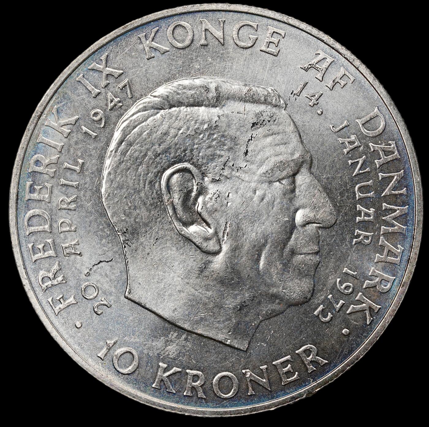 修遠堂世界钱币第112期 1972年丹麦国王更迭纪念10克朗银币 20.40g，含银80%