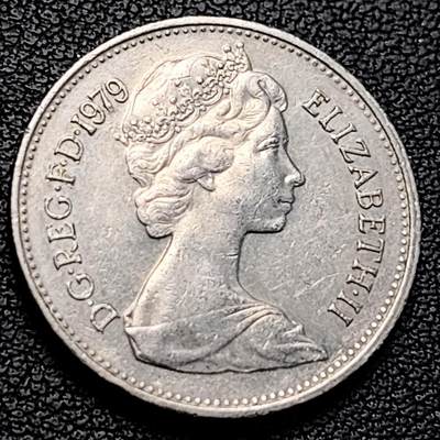 泉币菌-第229场-拍品多 请提前出价 早期老版 1979年英国大5便士镍币 皇冠蓟草 23mm 