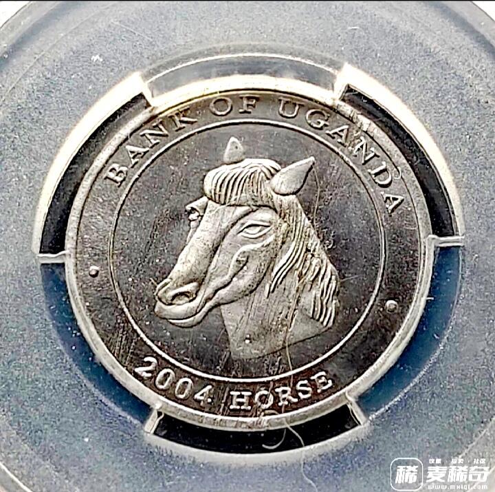 全新乌干达2004年100先令马年生肖评级币  MS67 高分好品