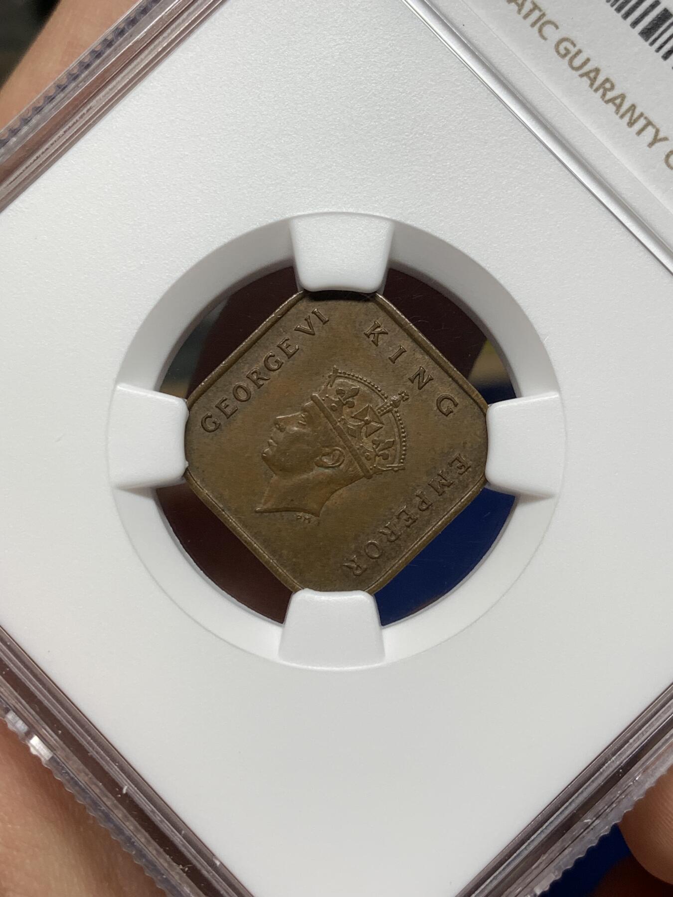 《竞宝斋》第481场 周日，周一 2场连拍 （全场包邮）20级店铺 欢迎送拍 NGC MS62BN 马来亚1940年1/2分铜币 极少见的面值 国内外都很受欢迎 62分高性价比