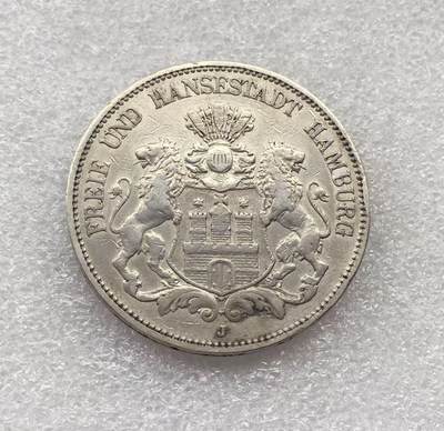 世界钱币专场拍卖 每周二开拍 - 1876年德国汉堡自由市双狮5马克银币