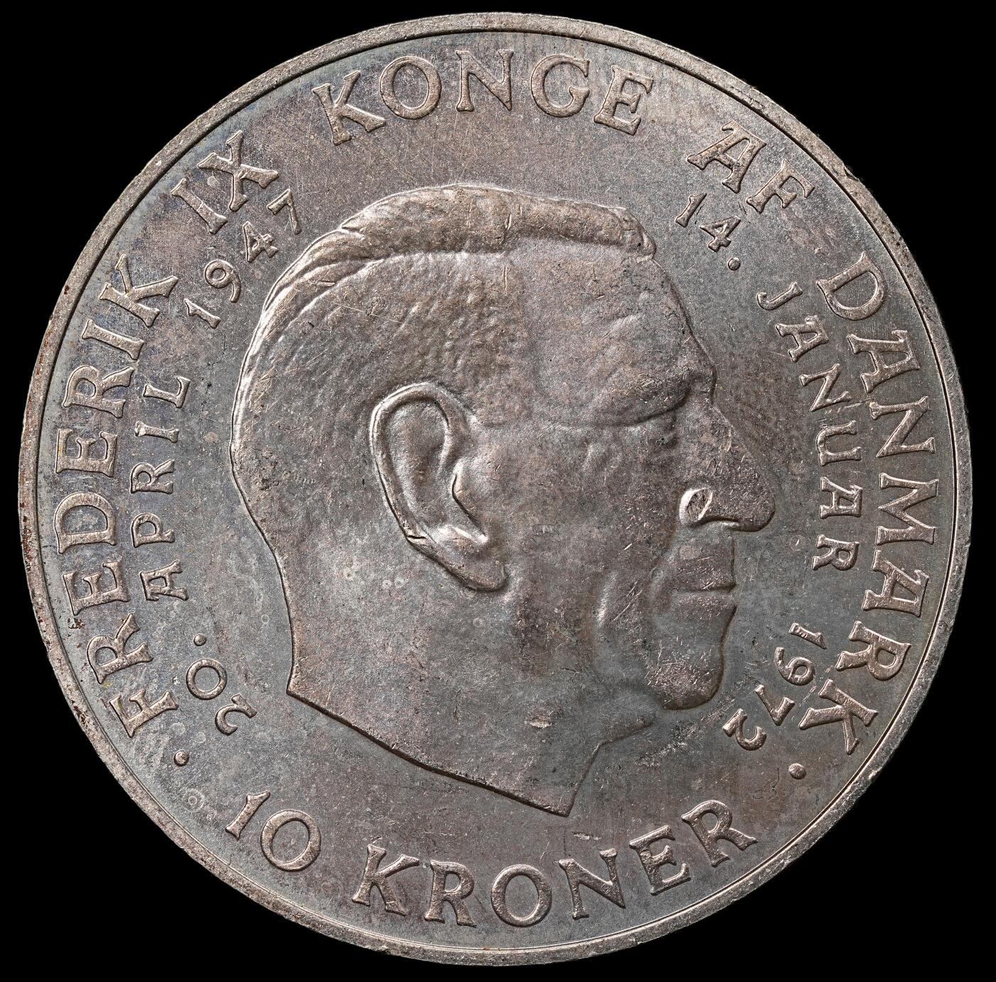 修遠堂世界钱币第112期 1972年丹麦国王更迭纪念10克朗银币 20.40g，含银80%