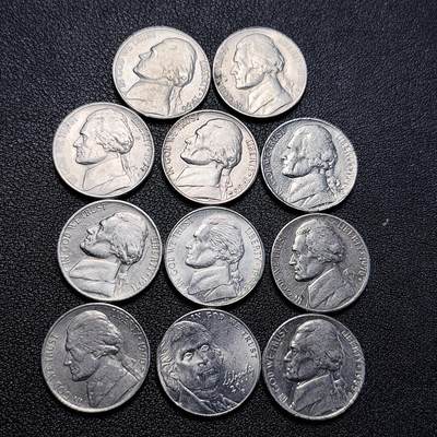 泉币菌-第229场-拍品多 请提前出价  11枚一组 美国杰斐逊纪念币 混合年份