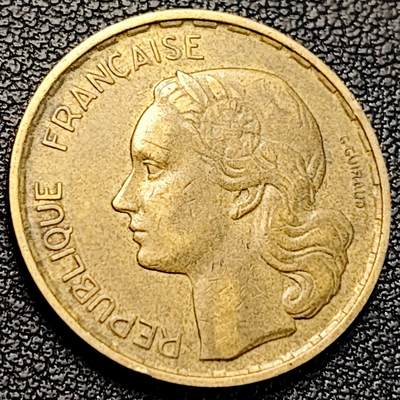 泉币菌-第229场-拍品多 请提前出价 法国1953年20法郎铝青铜硬币 23mm 法兰西女神 公鸡 纪念币铜钱