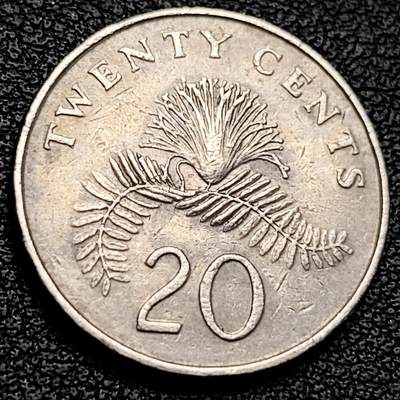 泉币菌-第229场-拍品多 请提前出价 1988 高币值 新加坡20分 绒球花 高盾徽版 直径21.36mm