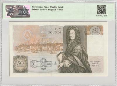 PThappally收藏第57次拍卖，英联邦地区硬币纸币 英格兰银行，1988年，50英镑 381b 签名 G.M. Gill TQG 65 EPQD Gem UNC