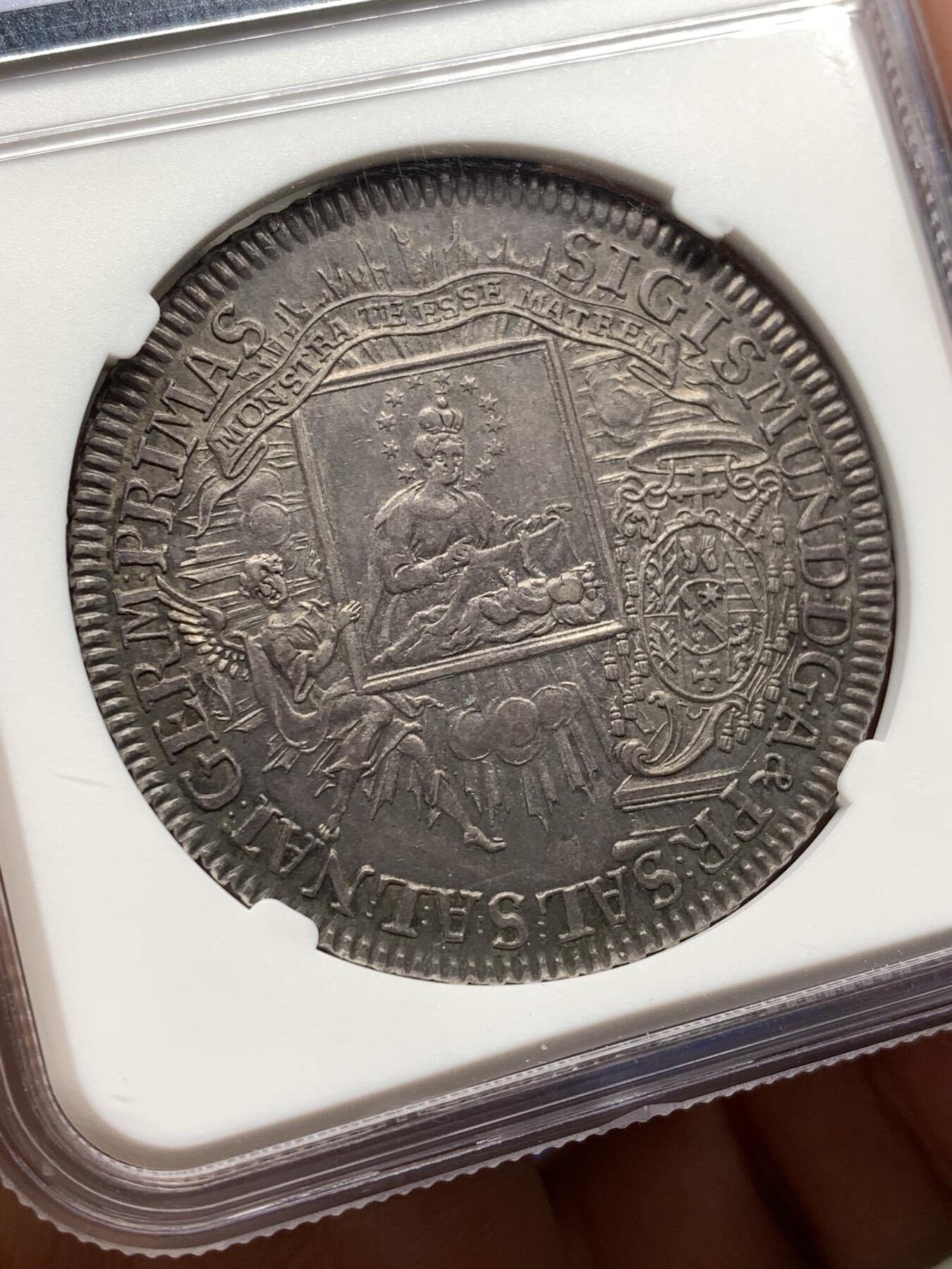 《竞宝斋》第481场 周日，周一 2场连拍 （全场包邮）20级店铺 欢迎送拍 NGC AU58 神圣罗马帝国 萨尔茨堡大主教区 1754年 圣母抱婴泰勒大银币 稀见品种 独年发行 更高分仅3枚