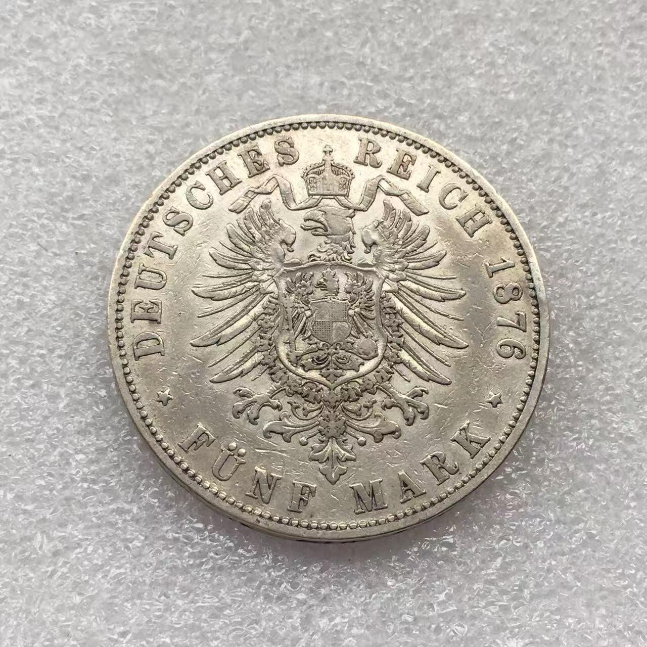 世界钱币专场拍卖 每周二开拍 1876年德国汉堡自由市双狮5马克银币