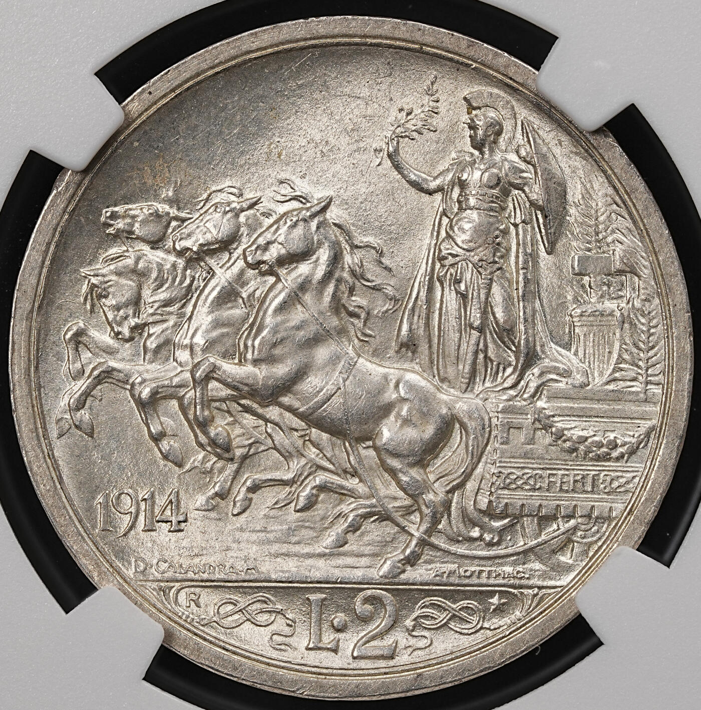 修遠堂世界钱币第112期  NGC MS63 1914年意大利马车2里拉银币，，上期拍品，被鸽重拍