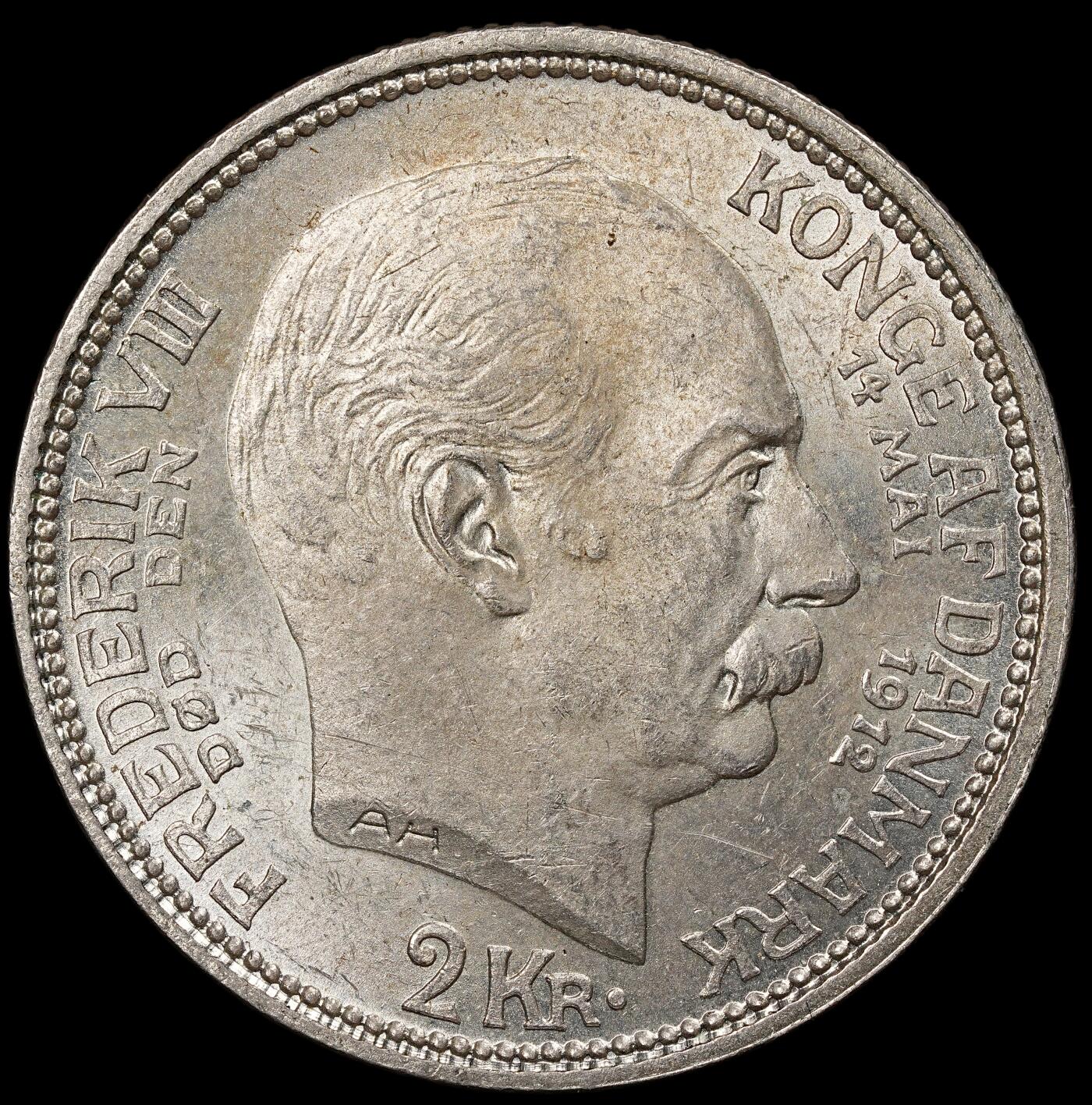 修遠堂世界钱币第112期 1912年丹麦国王更迭纪念2克朗银币 15g，含银80%