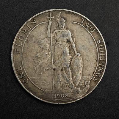 【淘币小摊】实时拍第八百九十六拍   银币套币场    每周一统一发货 英国1908年爱德华七世海神弗洛林银币