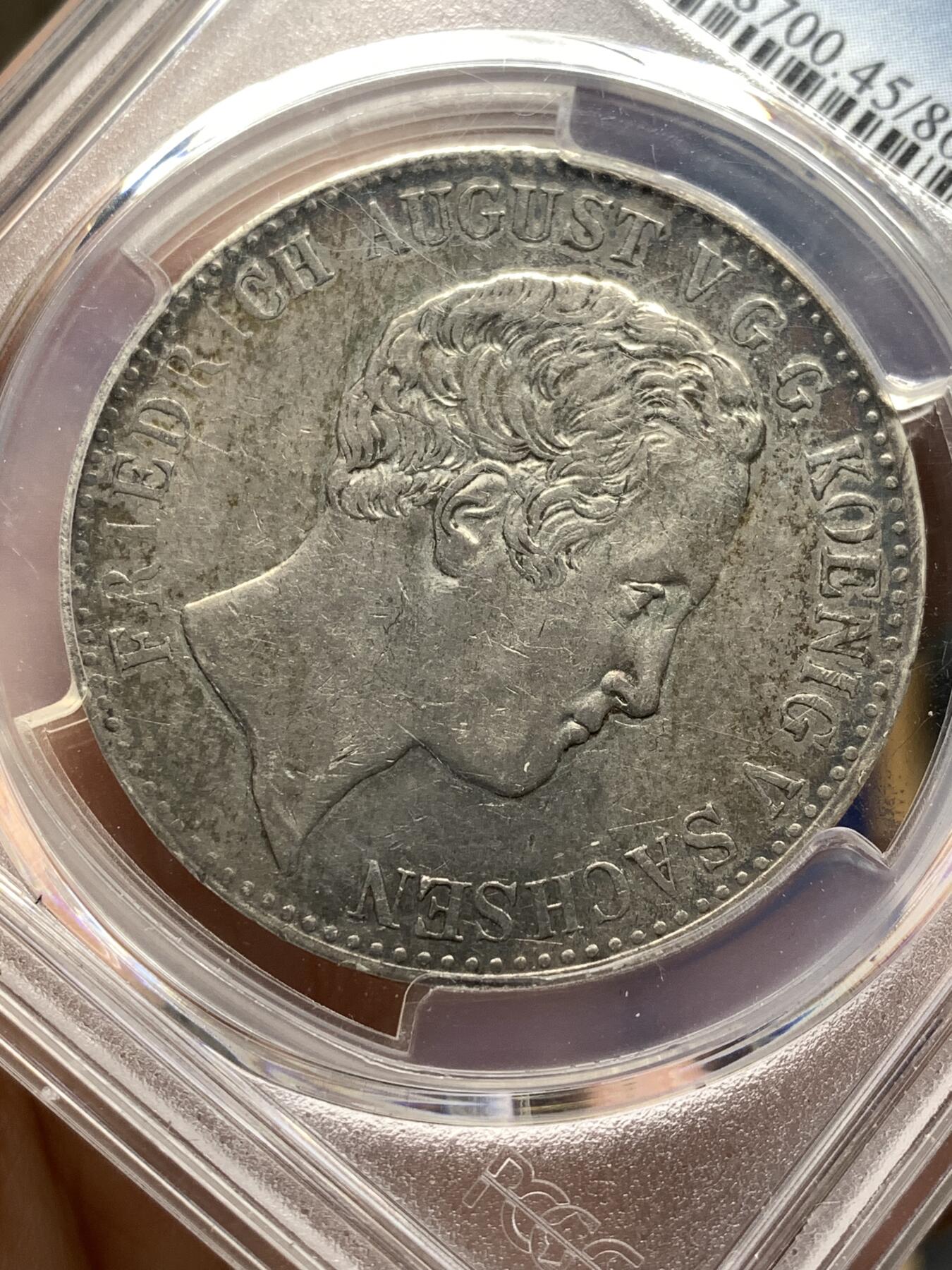 《竞宝斋》第481场 周日，周一 2场连拍 （全场包邮）20级店铺 欢迎送拍 PCGS XF45 德意志萨克森1838年弗里德里希·奥古斯特二世1泰勒银币