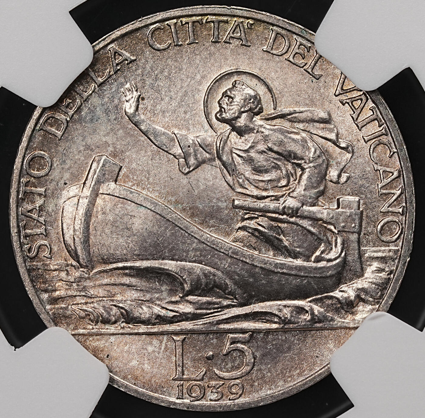 修遠堂世界钱币第112期 NGC MS64 1939年梵蒂冈5里拉银币