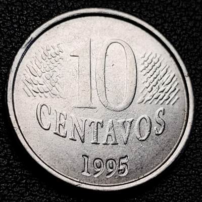 泉币菌-第229场-拍品多 请提前出价  巴西1995年10分 共和国肖像 不锈钢币 22mm