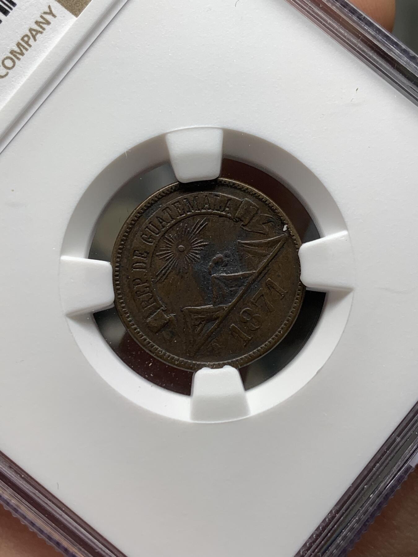 《竞宝斋》第481场 周日，周一 2场连拍 （全场包邮）20级店铺 欢迎送拍 NGC AUD 危地马拉1871年火山1分小铜币