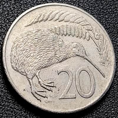 泉币菌-第229场-拍品多 请提前出价 1980年 英属新西兰20分镍币 几维鸟  伊丽莎白二世女王 28.5mm 