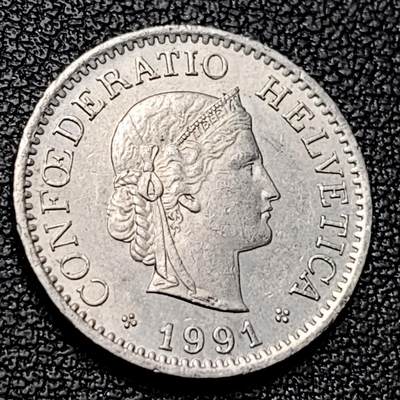 泉币菌-第228场-三月三 上巳节专场 拍品多 请提前出价 高币值 百年延续 女神 瑞士1991年 10分銅镍硬币