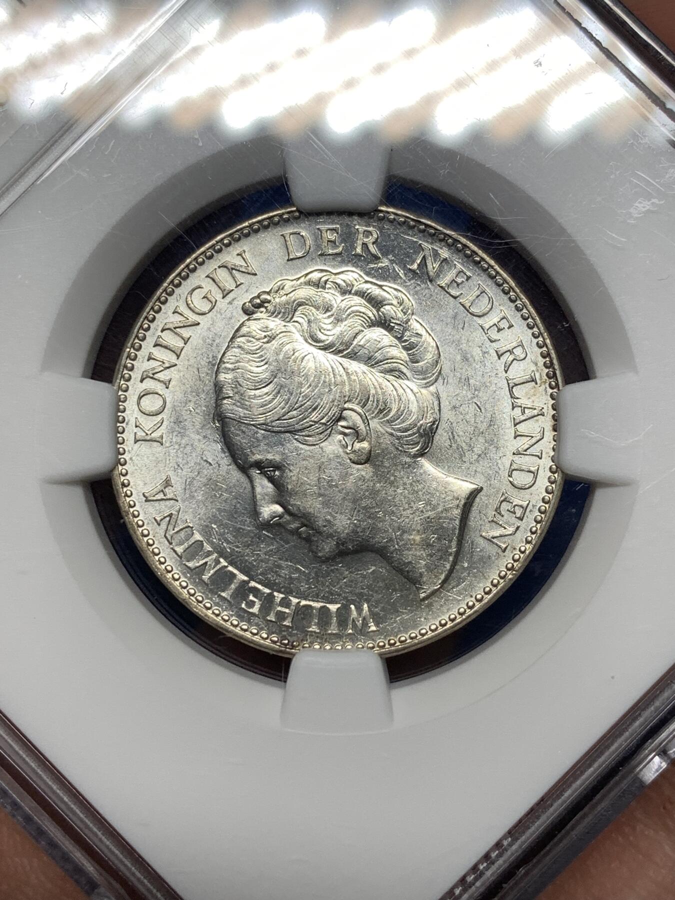 《竞宝斋》第481场 周日，周一 2场连拍 （全场包邮）20级店铺 欢迎送拍 NGC MS60 荷兰1939年1盾银币 好品稀少