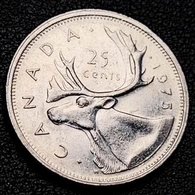 泉币菌-第229场-拍品多 请提前出价 高币值 加拿大1975年1/4加拿大元 伊丽莎白二世 驯鹿 24mm 