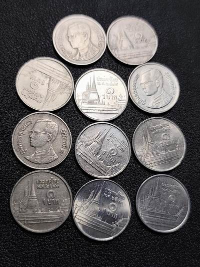 泉币菌-第229场-拍品多 请提前出价 11枚一组 泰国1泰铢硬币 拉玛九世 混合年份