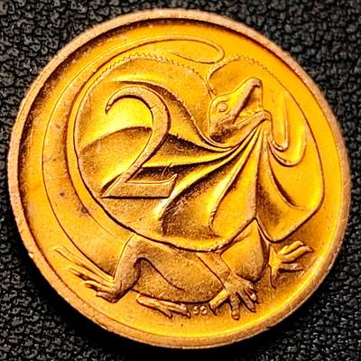 泉币菌-第229场-拍品多 请提前出价 原铜光极美 1984年 英属澳大利亚2分铜币 伞蜥蜴斗篷蜥 21.5mm