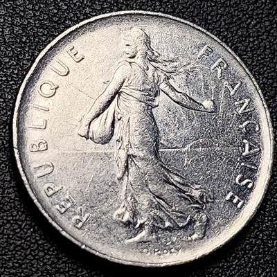 泉币菌-第229场-拍品多 请提前出价 法国早期（1990年）5法郎大镍币 29MM 播种女神 入欧前末版 绝版币