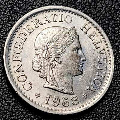 泉币菌-第228场-三月三 上巳节专场 拍品多 请提前出价 高币值 百年延续 女神 瑞士1968年 10分銅镍硬币