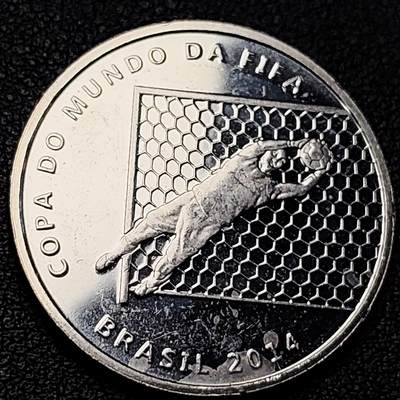 泉币菌-第229场-拍品多 请提前出价 精制币 巴西2014年世界杯 2雷亚尔铜镍币纪念币  重约10.17克 30毫米