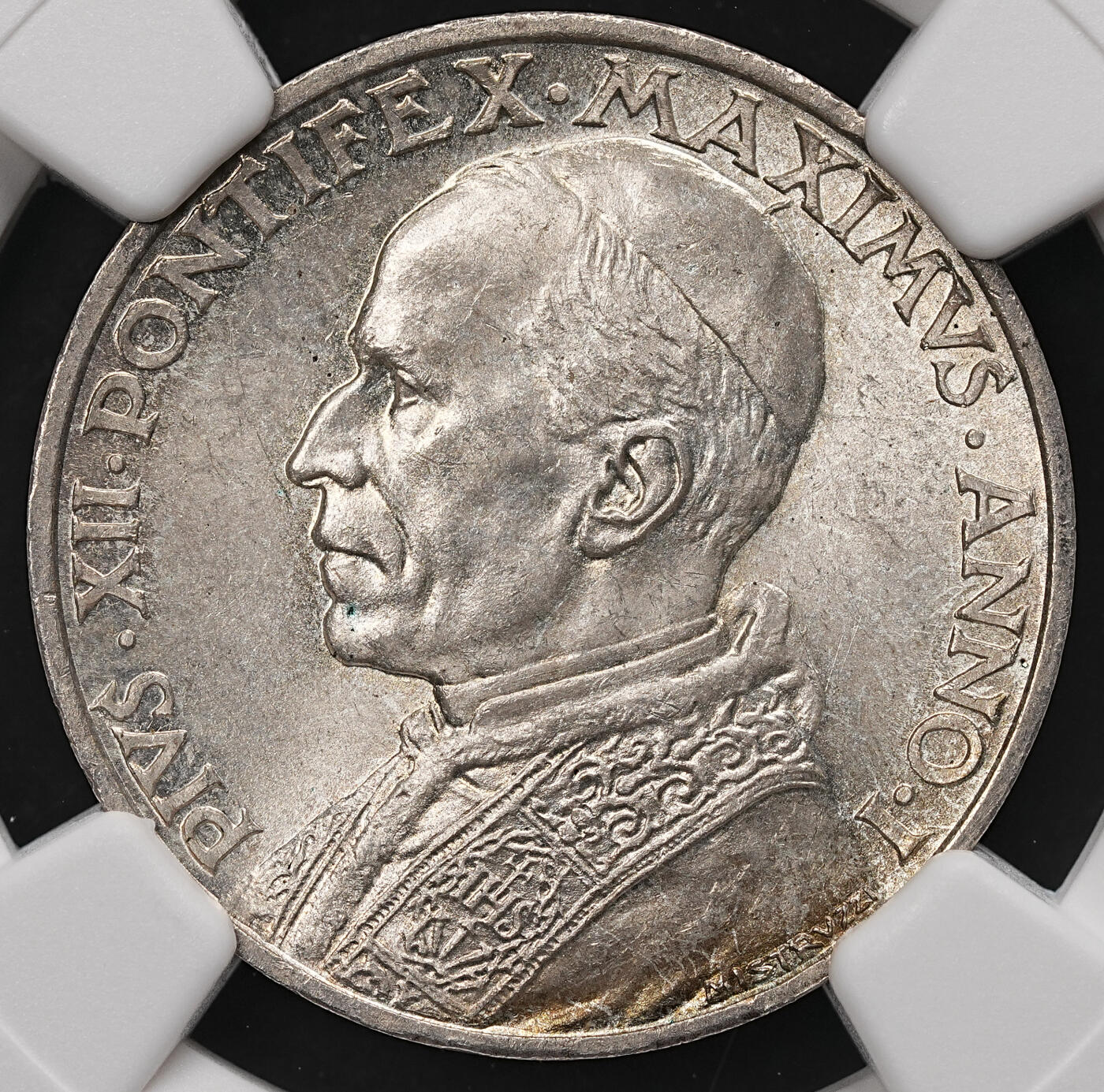 修遠堂世界钱币第112期 NGC MS64 1939年梵蒂冈5里拉银币