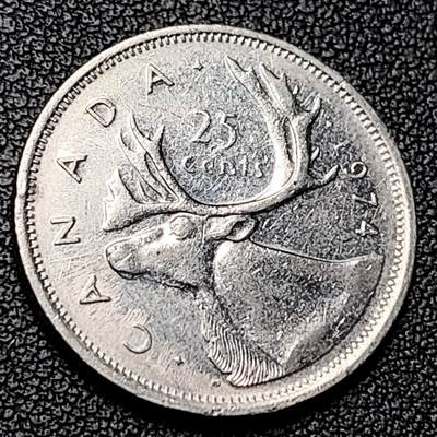 泉币菌-第228场-三月三 上巳节专场 拍品多 请提前出价 高币值 加拿大1974年1/4加拿大元 伊丽莎白二世 驯鹿 24mm 