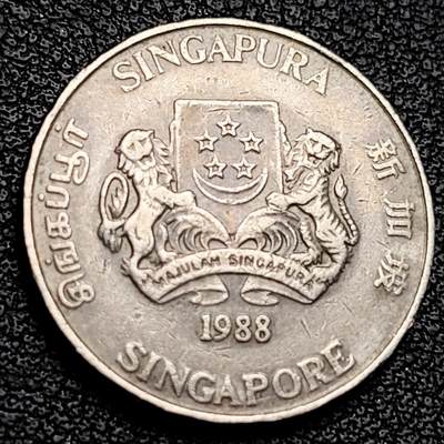 泉币菌-第229场-拍品多 请提前出价 1988 高币值 新加坡20分 绒球花 高盾徽版 直径21.36mm