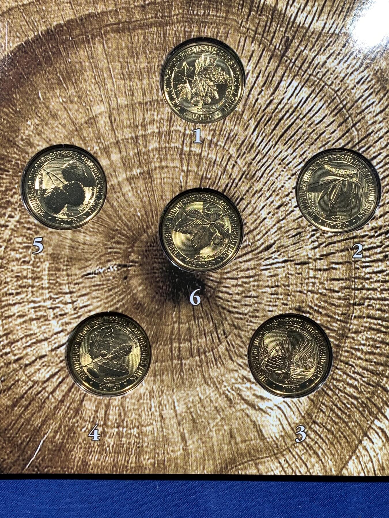 《竞宝斋》第481场 周日，周一 2场连拍 （全场包邮）20级店铺 欢迎送拍 亚美尼亚2014年野生树木系列纪念币套装，全套6枚，含6种珍稀树木主题，设计精美，原装原册，品相很美。