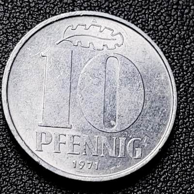 泉币菌-第228场-三月三 上巳节专场 拍品多 请提前出价 圆规斧子 东德 德意志民主国1971年 10芬尼铝制币 21mm1.5g