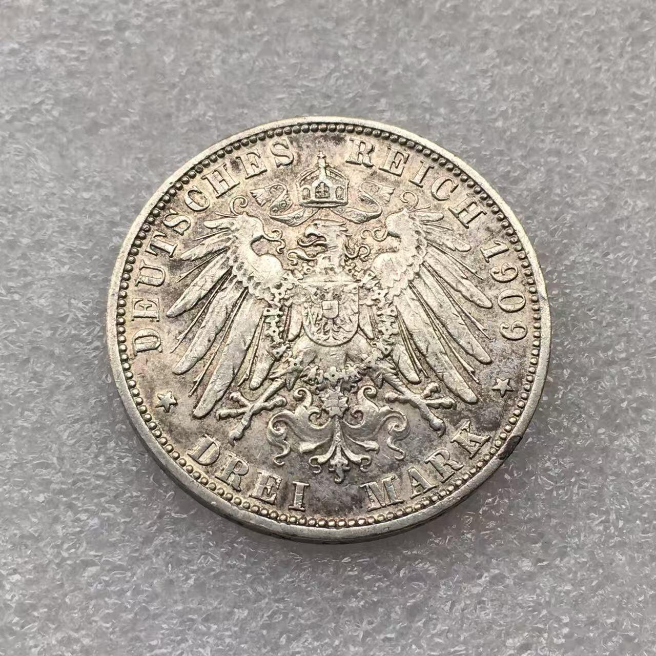 世界钱币专场拍卖 每周二开拍 1909年德国普鲁士国王威廉二世3马克银币