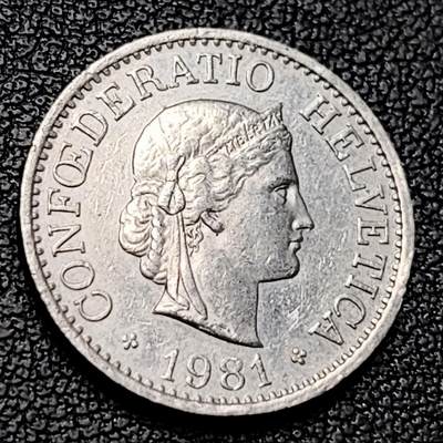 泉币菌-第228场-三月三 上巳节专场 拍品多 请提前出价 高币值 百年延续 女神 瑞士1981年 10分銅镍硬币