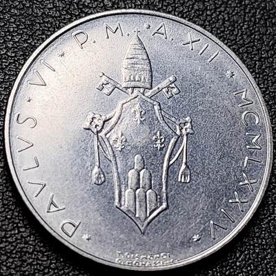 泉币菌-第229场-拍品多 请提前出价 原光极美 1971年梵蒂冈100里拉不锈钢硬幣 28mm 和平鸽橄榄枝 纪念币铜钱