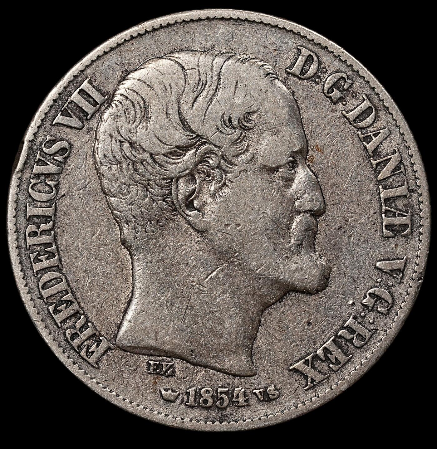 修遠堂世界钱币第112期 1854年丹麦国王弗雷德里克七世（Frederik VII） 1 里格斯达勒（Rigsdaler）银币，14.26g