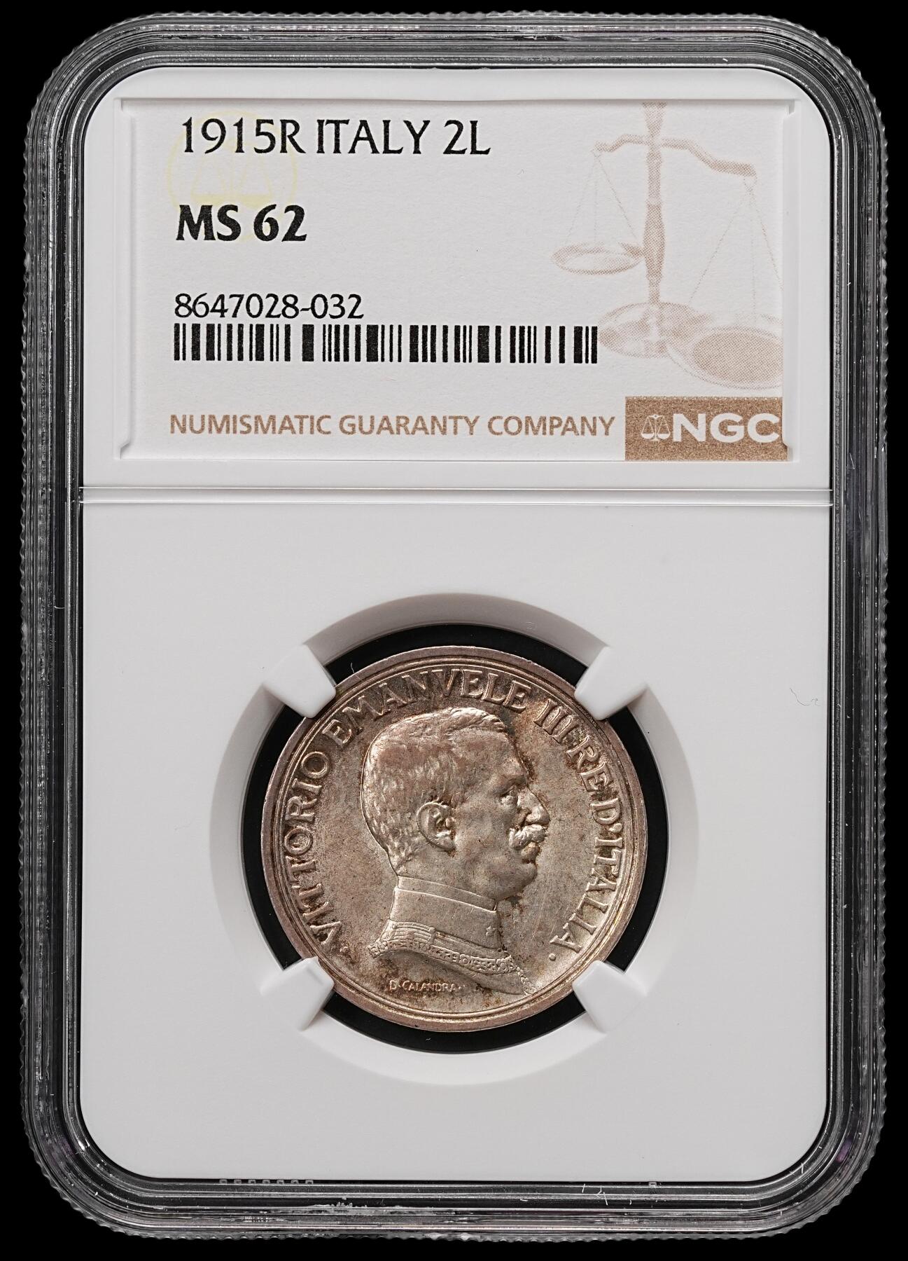 修遠堂世界钱币第112期 NGC MS62 1915年意大利马车2里拉银币，上期拍品，被鸽重拍