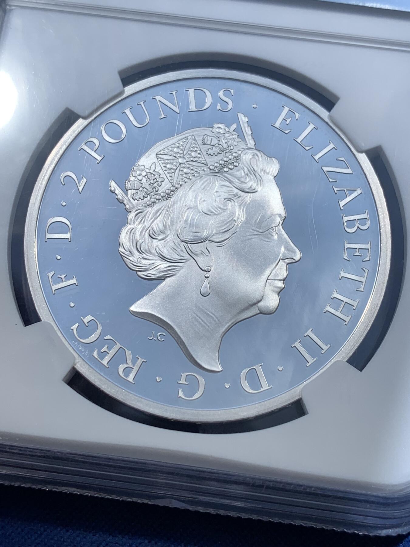 《竞宝斋》第481场 周日，周一 2场连拍 （全场包邮）20级店铺 欢迎送拍 NGC PF69UC 英国 2022年 Tudor Beasts 都铎神兽系列—英格兰狮子一盎司银币（该系列首枚发行的神兽主题）超深浮雕，镜面感极强，盒证齐全。