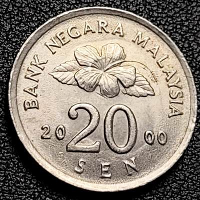 泉币菌-第229场-拍品多 请提前出价 马来西亚千禧年20仙 传统手工艺品 栳叶盒 铜镍币 硬币 23.6mm 