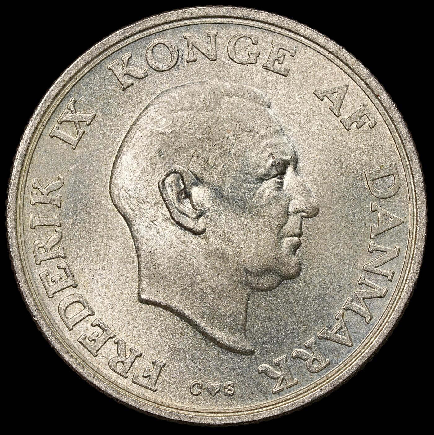 修遠堂世界钱币第112期 1958年丹麦玛格丽特公主18周岁纪念2克朗银币 15g，含银80%